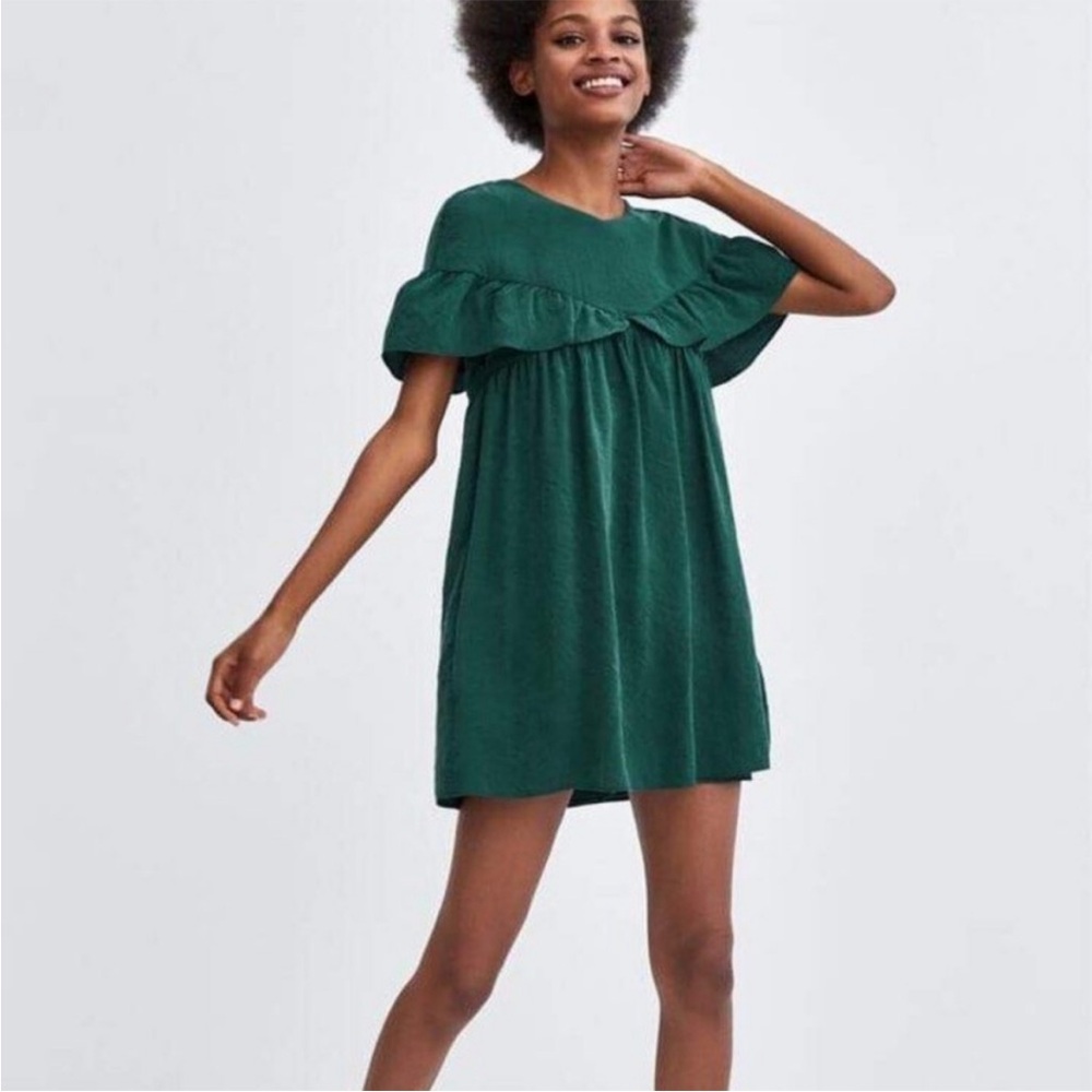 Zara trf collection Emerald green oversized pocket shorts romper/jumpsuit